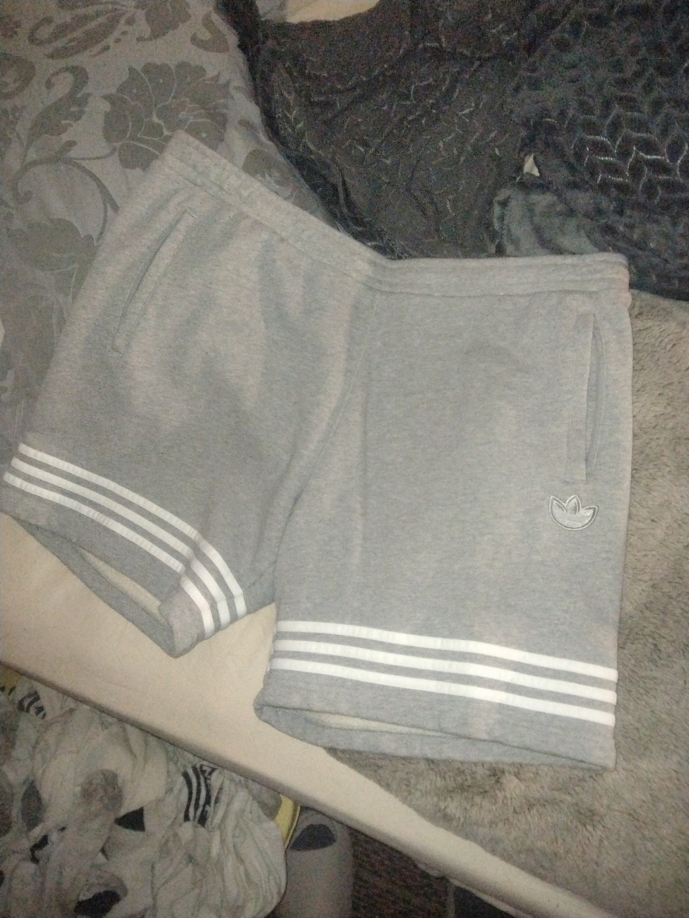 Adidas Gray Embroidered Trefoil Shorts with White Three-Stripes XXL